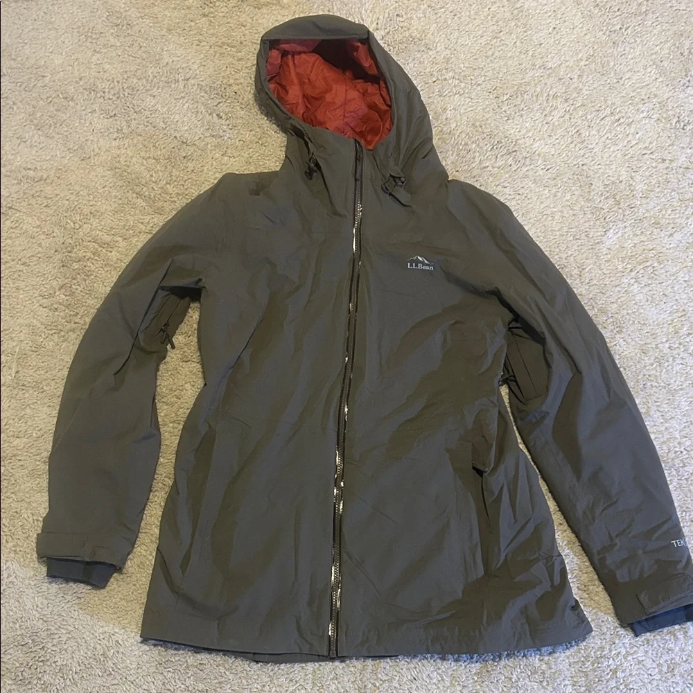 L.L. Bean Women's Jacket - Olive Green with Orange Lining
